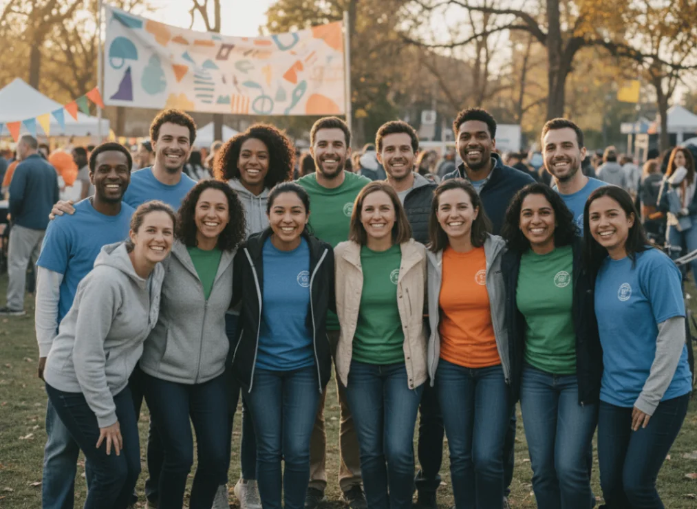 Volunteer group gathered in a community