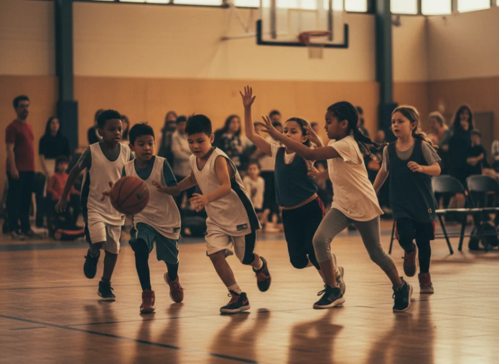 Youth basketball player in action