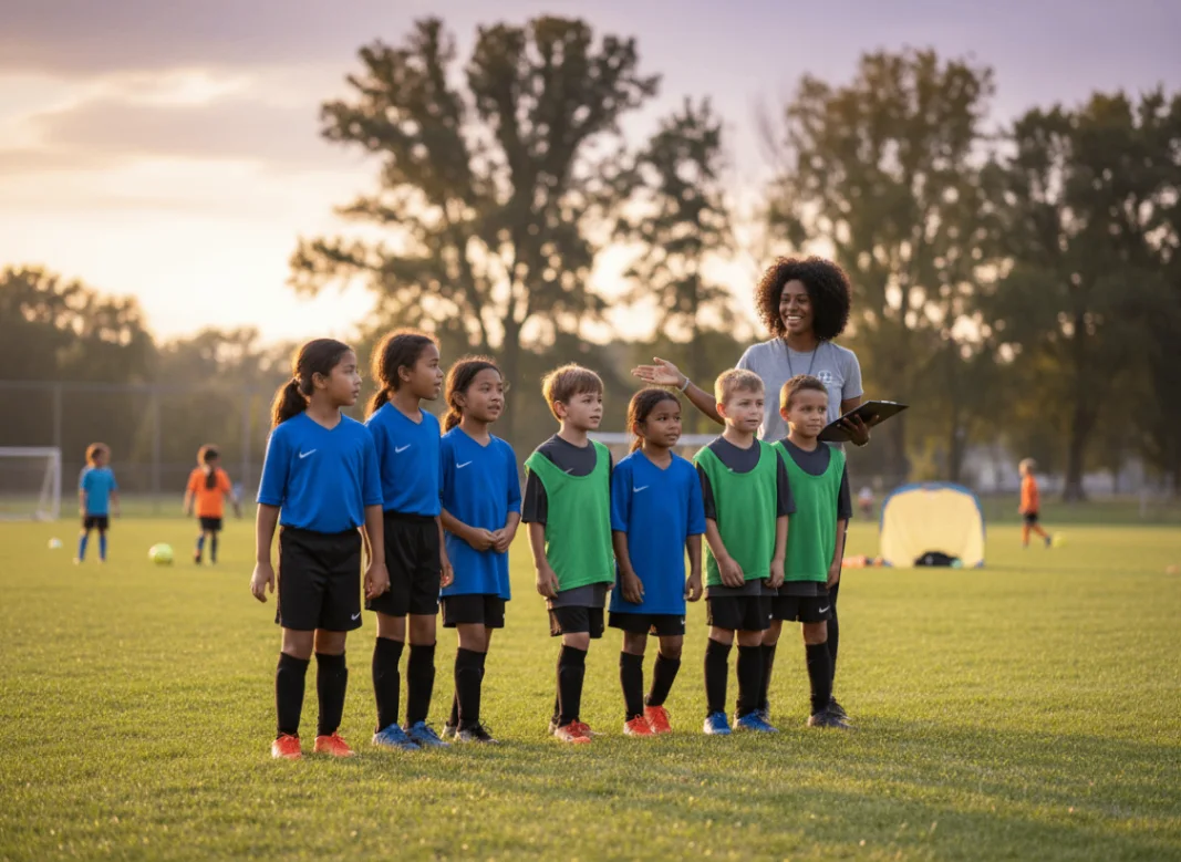 Youth soccer team lined up together